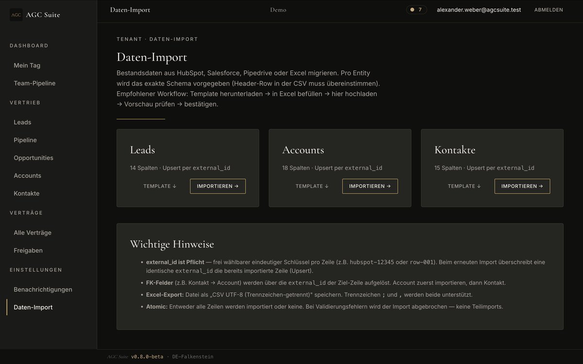 Data import screen with templates for leads, accounts, contacts