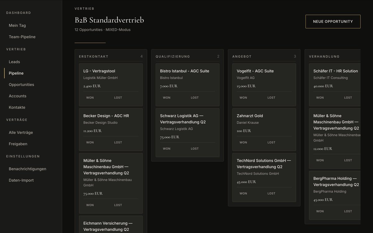 AGC Suite pipeline kanban with stages